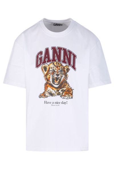 Ganni Tiger Printed Crewneck T-Shirt