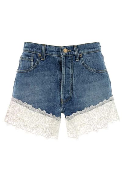 Alanui Romance Lace-Trim Denim Shorts