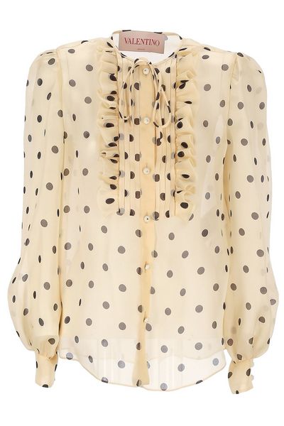 Valentino Polka Dot-Printed Puff-Sleeved Blouse