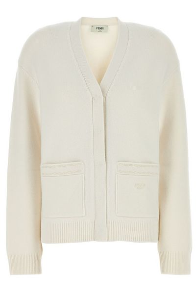 Fendi Logo Embroidered V-Neck Cardigan