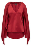 Del Core Pleated V-Neck Satin Blouse