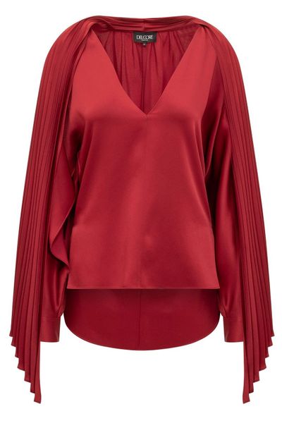 Del Core Pleated V-Neck Satin Blouse