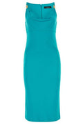 Versace Logo Plaque Cowl-Neck Midi Dress
