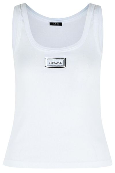 Versace Logo Detailed Ribbed Sleeveless Top