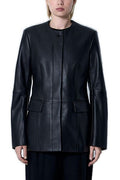 Totême Long SleevedCrewneck Leather Jacket