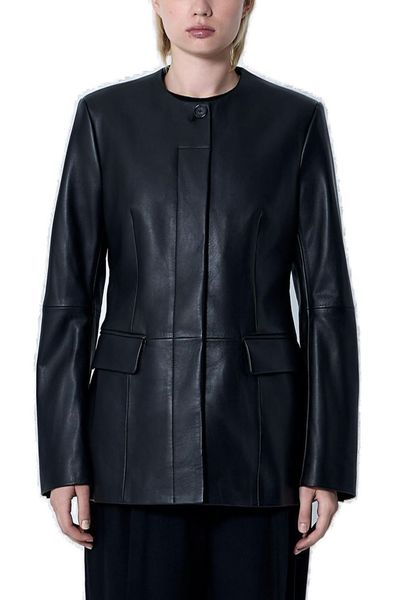 Totême Long SleevedCrewneck Leather Jacket
