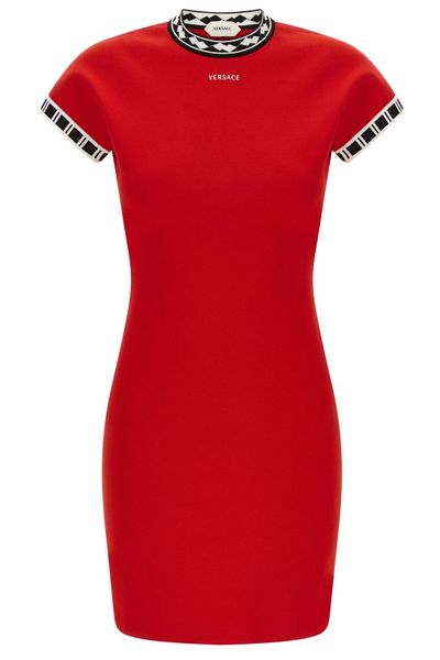 Versace Logo Jacquard-Trim Mini Dress