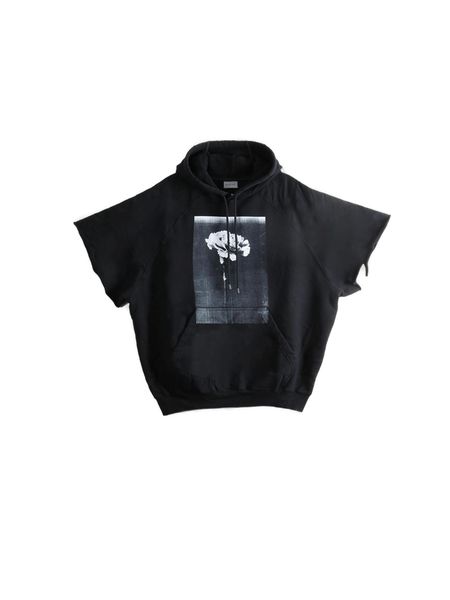 Balenciaga Artwork Printed Distressed Short-Sleeved Hoodie