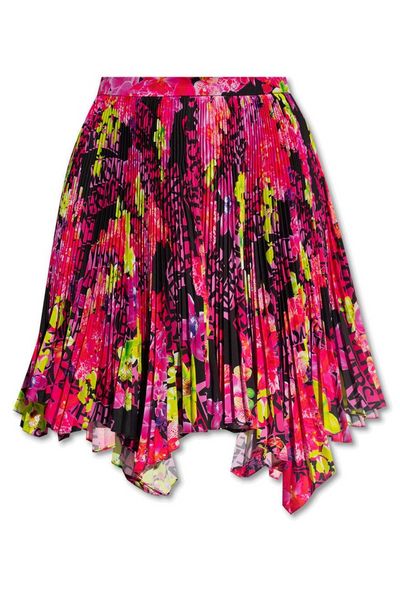 Versace Floral Printed Asymmetric Pleated Skirt