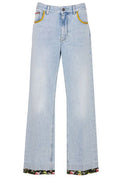 Valentino Logo Patch Floral Trim Jeans