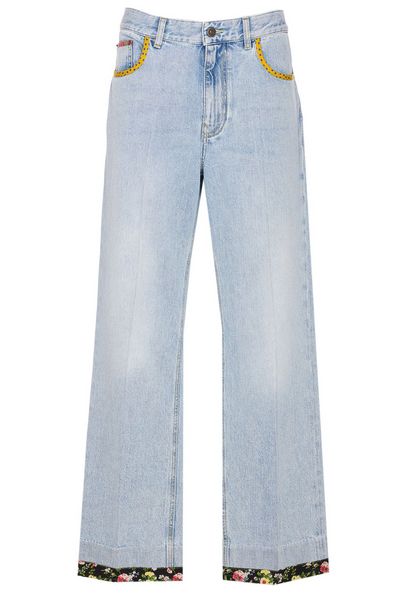 Valentino Logo Patch Floral Trim Jeans