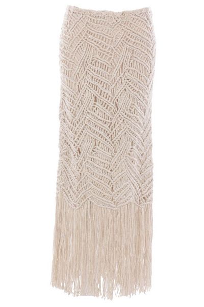 Brunello Cucinelli Fringed Ribbed-Knit Midi Skirt
