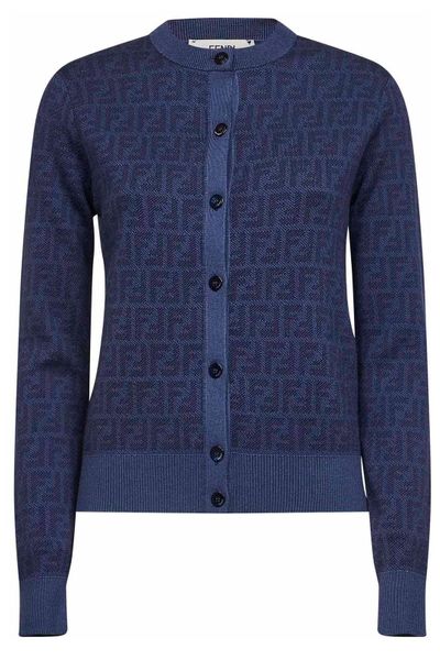 Fendi FF Jacquard Crewneck Buttoned Cardigan