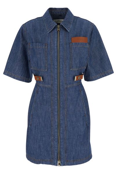 Fendi Logo Detailed Denim Chambray Dress
