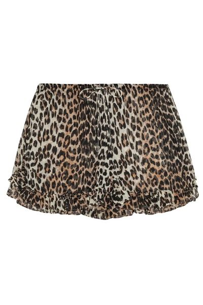 Ganni Leopard Printed Chiffon Ruffled Shorts