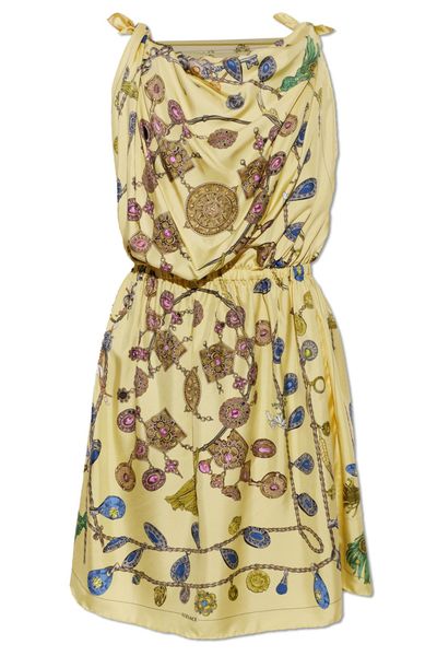 Versace Broken Jewels Print Draped Dress