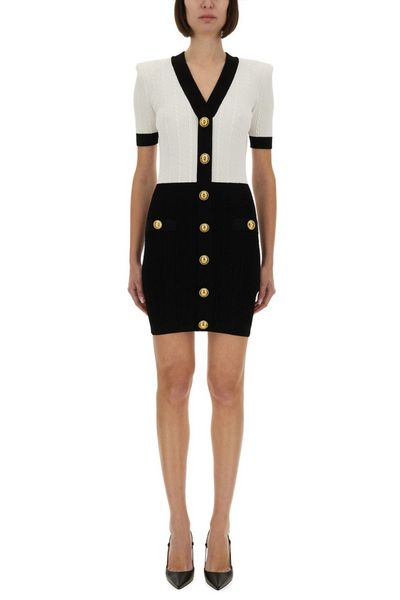 Balmain Two-Tone Cable-Knit Bodycon Dress
