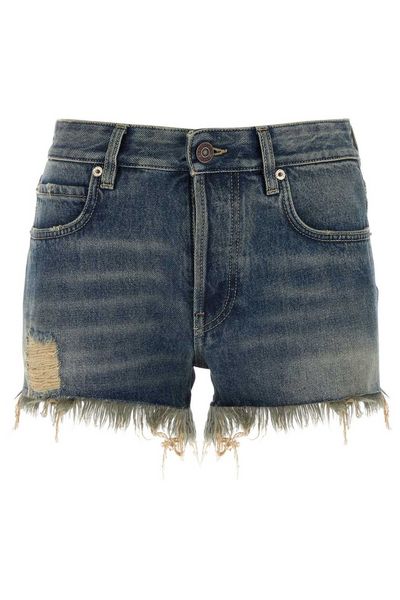 Balenciaga Frayed Raw-Edge Denim Shorts