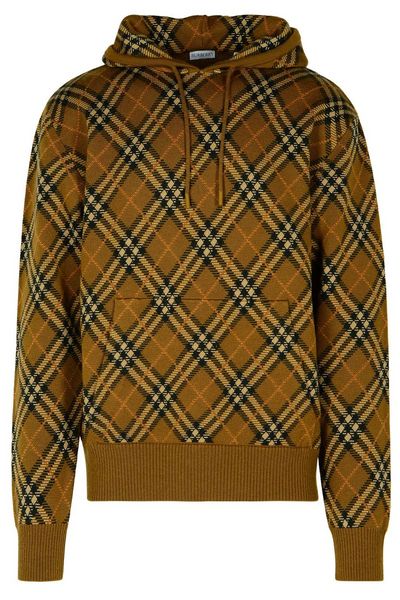 Burberry Checked Drawstring Knitted Hoodie