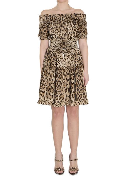 Dolce & Gabbana Leopard-Print Off-Shoulder Dress