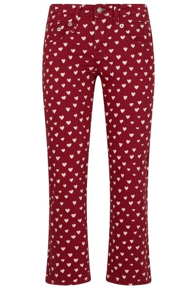 R13 Charlotte Heart-Print Wide-Leg Jeans