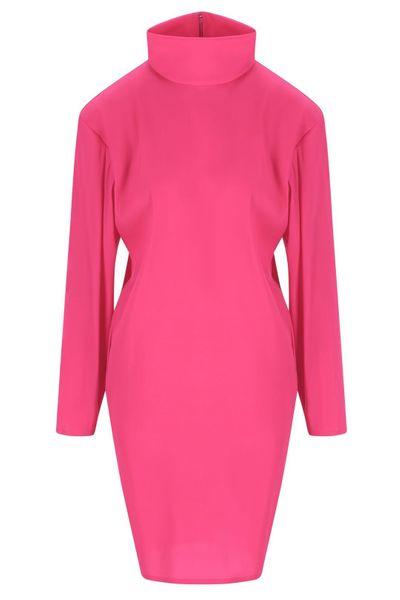 Saint Laurent High Neck Long-Sleeved Boxy Dress
