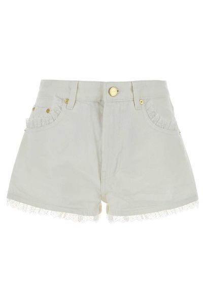 Ganni Lace-Trim Denim Shorts