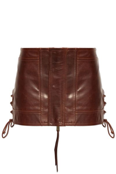 Dsquared2 Lace-Up Detail Leather Mini Skirt
