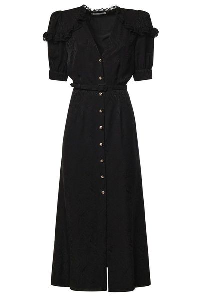 Alessandra Rich Belted Ruffled Midi Dress