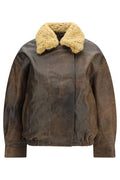 R13 Shearling Collar Leather Bomber Jacket