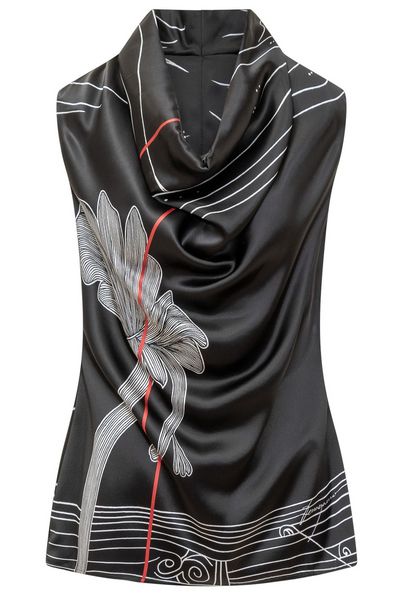 Ferragamo Graphic Printed Draped-Neck Sleeveless Top