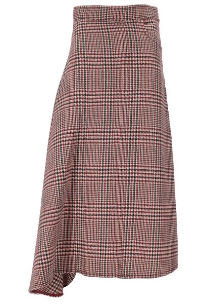 Patou Checkered Asymmetrical Midi Skirt