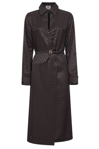 Fendi FF Jacquard Belted Midi Shirt Dress