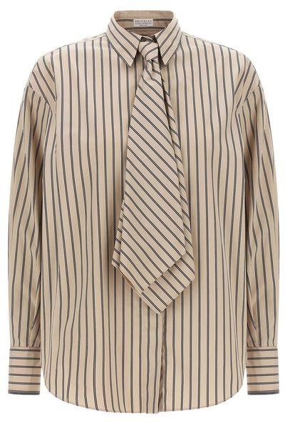 Brunello Cucinelli Striped Tie Detail Shirt