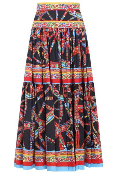 Dolce & Gabbana Carretto-Printed Poplin Midi Skirt