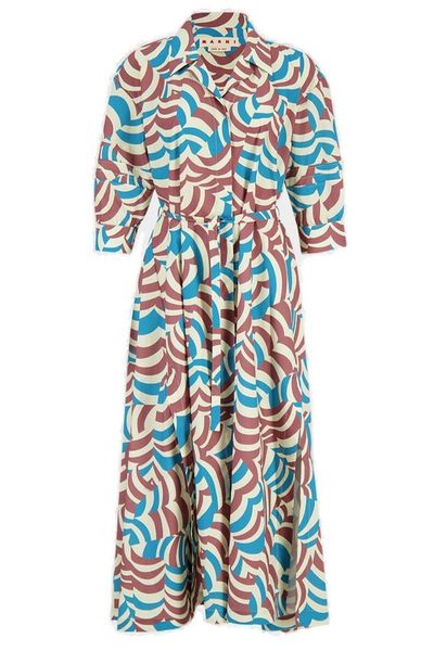Marni Graphic Printed Belted Midi Dress