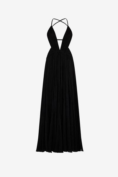 Roberto Cavalli Plunging V-Neck Draped Backless Maxi Dress