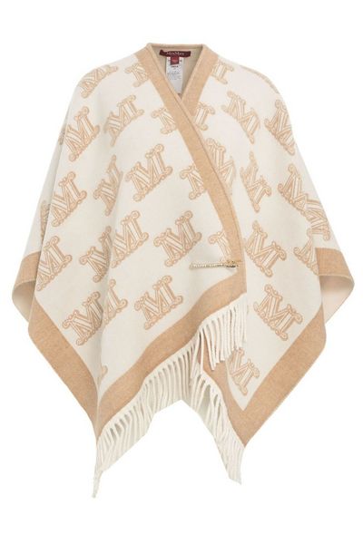 Max Mara Studio All-Over Logo Patterned Fringed Edge Cape