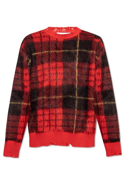 Alexander McQueen Check Pattern Distressed Jumper