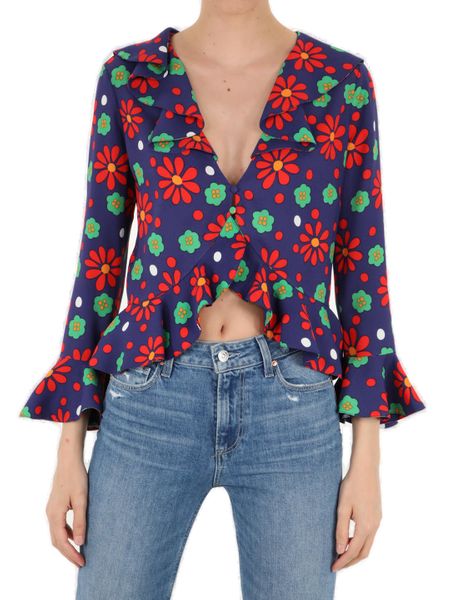 Saint Laurent Ruffled V-Neck Blouse