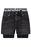 Alexander Wang Logo Waist Frayed Denim Shorts