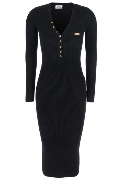 Elisabetta Franchi Long Sleeved V-Neck Ribbed Dress