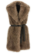 Blancha Tipping Belted Shearling Vest Coat