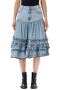 Ganni Frill Tiered Denim Skirt