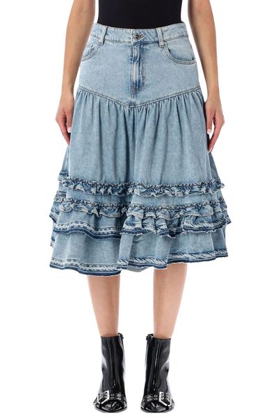 Ganni Frill Tiered Denim Skirt
