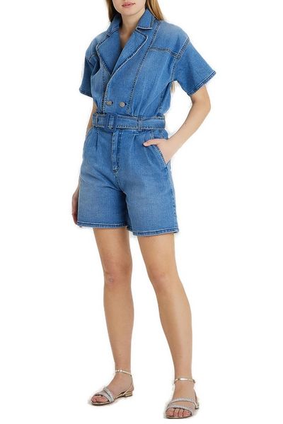 Federica Tosi Short-Sleeved Denim Jumpsuit