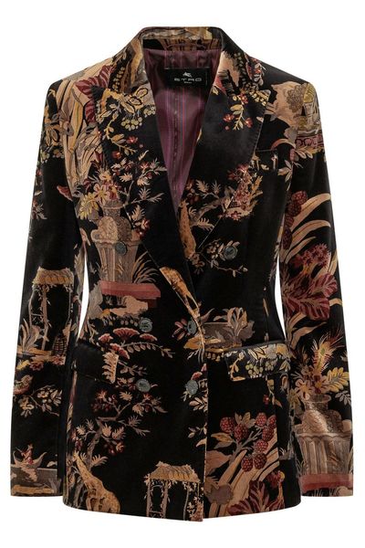 Etro Floral Double-Breasted Velvet Blazer