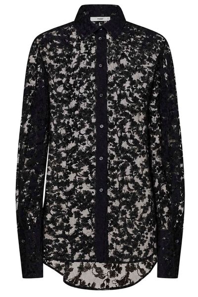 Fendi Sheer Floral Lace Shirt