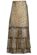 Ganni Leopard Printed Long Chiffon Ruffled Skirt