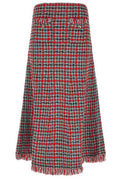 Self-Portrait Checked A-Line Midi Skirt